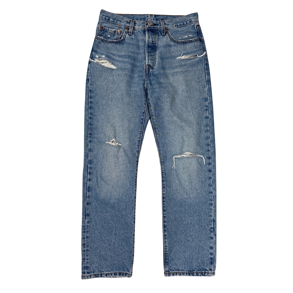 Levis 501 Original Jeans Womens W28 L28 Blue Distressed Straight Leg
